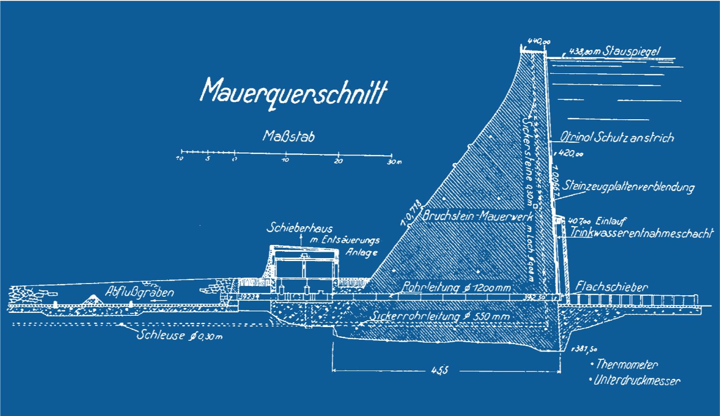 Mauerquerschnitt der Talsperre Saidenbach