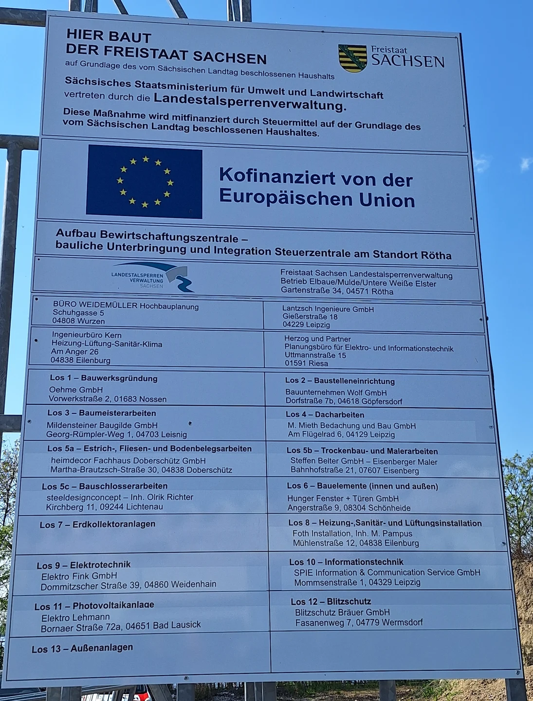 Bauschild mit Hinweis auf EU-Förderung