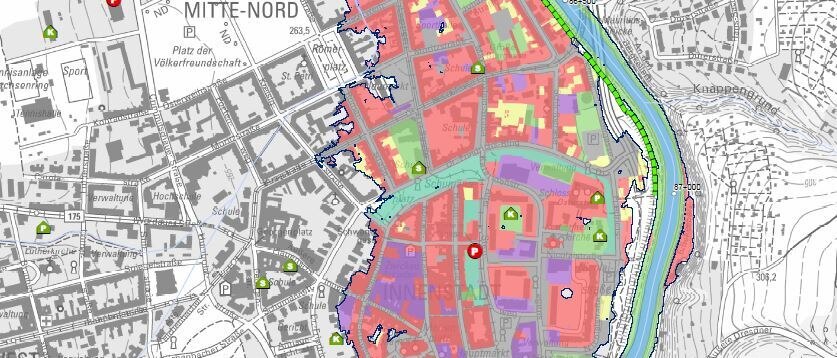 Hochwasserrisikokarte für die Stadt Zwickau