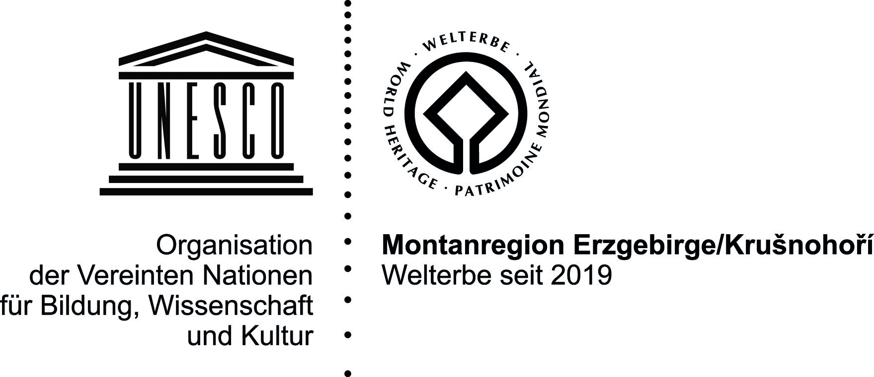 Logo der Unesco und der Montanregion Erzgebirge / Krušnohoří
