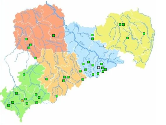 Sachsenkarte mit Stauanlagen der Talsperrenmeldezentrale