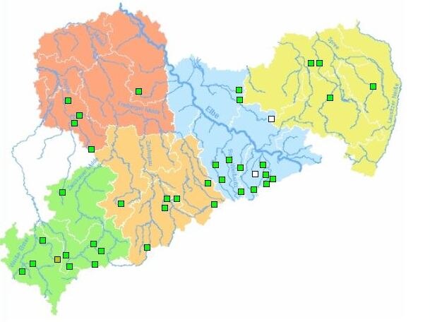 Sachsenkarte mit Stauanlagen der Talsperrenmeldezentrale