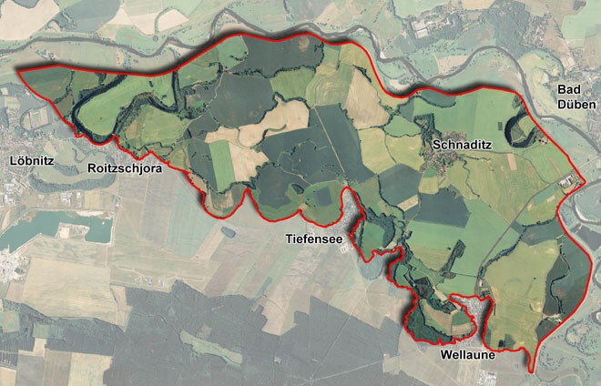 Luftbild mit eingezeichneten künftigen Polderflächen