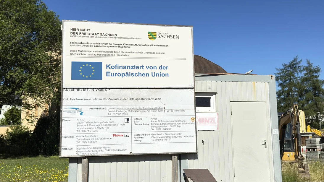Bautafel mit Hinweis auf eine Förderung der Europäischen Union