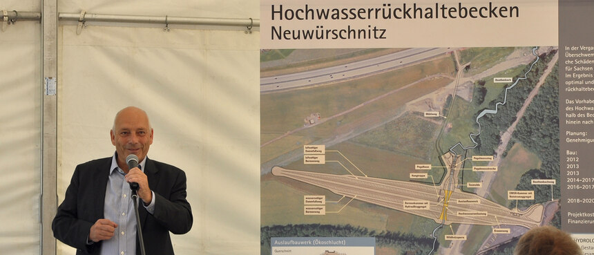 Heinz Gräfe, Geschäftsführer der Landestalsperrenverwaltung, zur Einweihung des Hochwasserrückhaltebeckens Neuwürschnitz